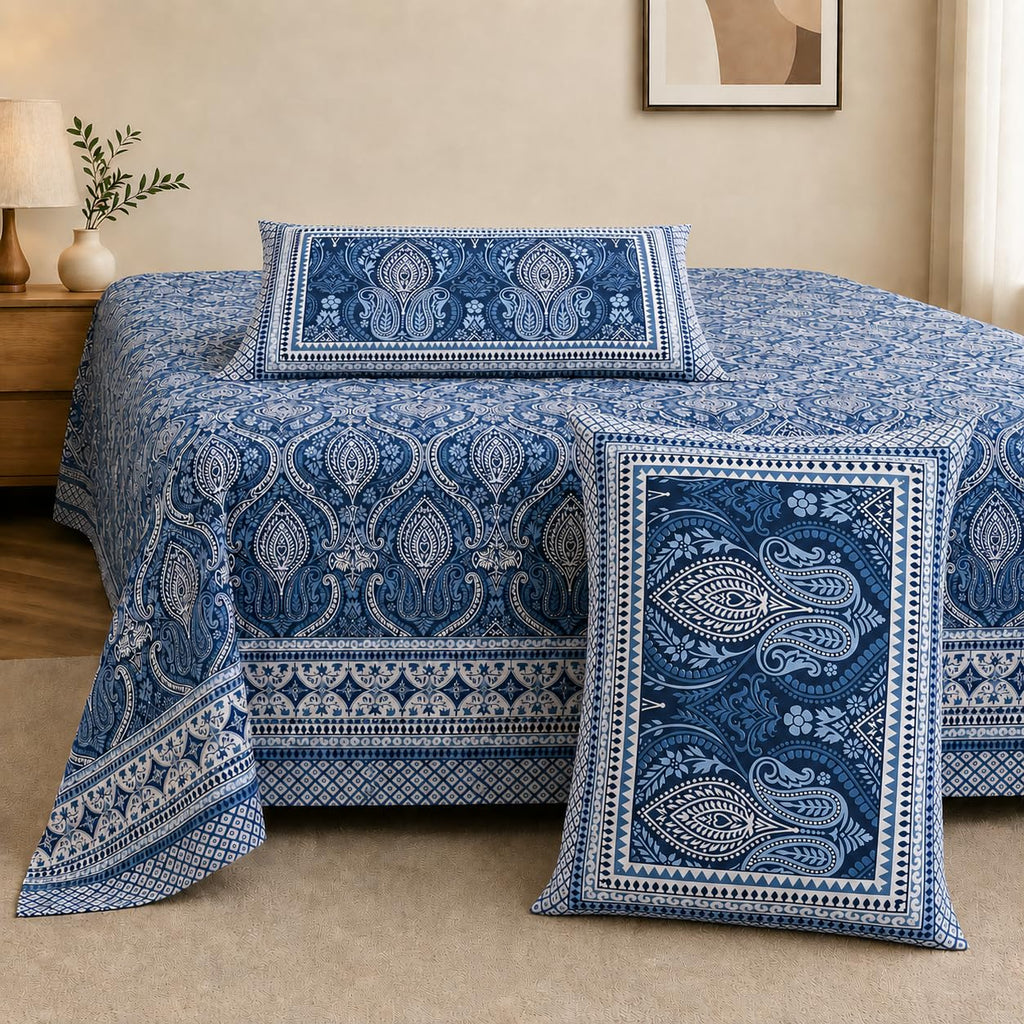 Jaipuri Indigo Design  Cotton BedSheet (Elegance)