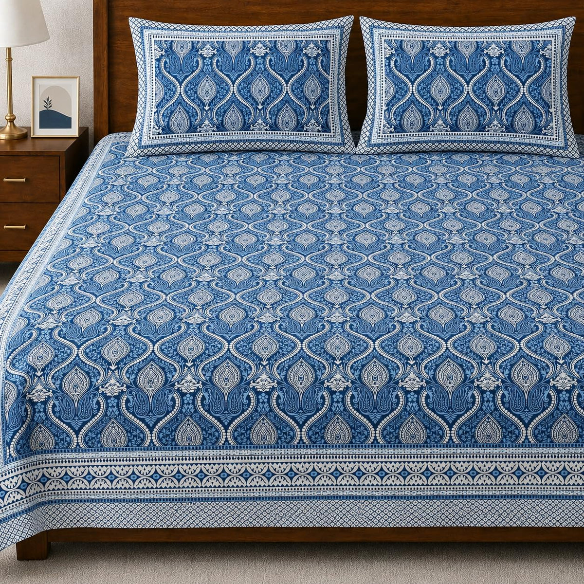Jaipuri Indigo Design  Cotton BedSheet (Elegance)