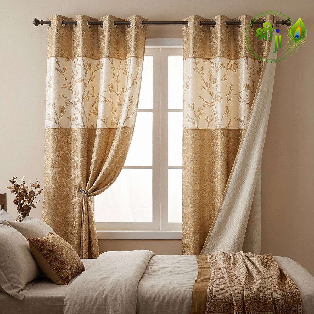 Finns Golden White Eyelet Curtains — Pair of 2