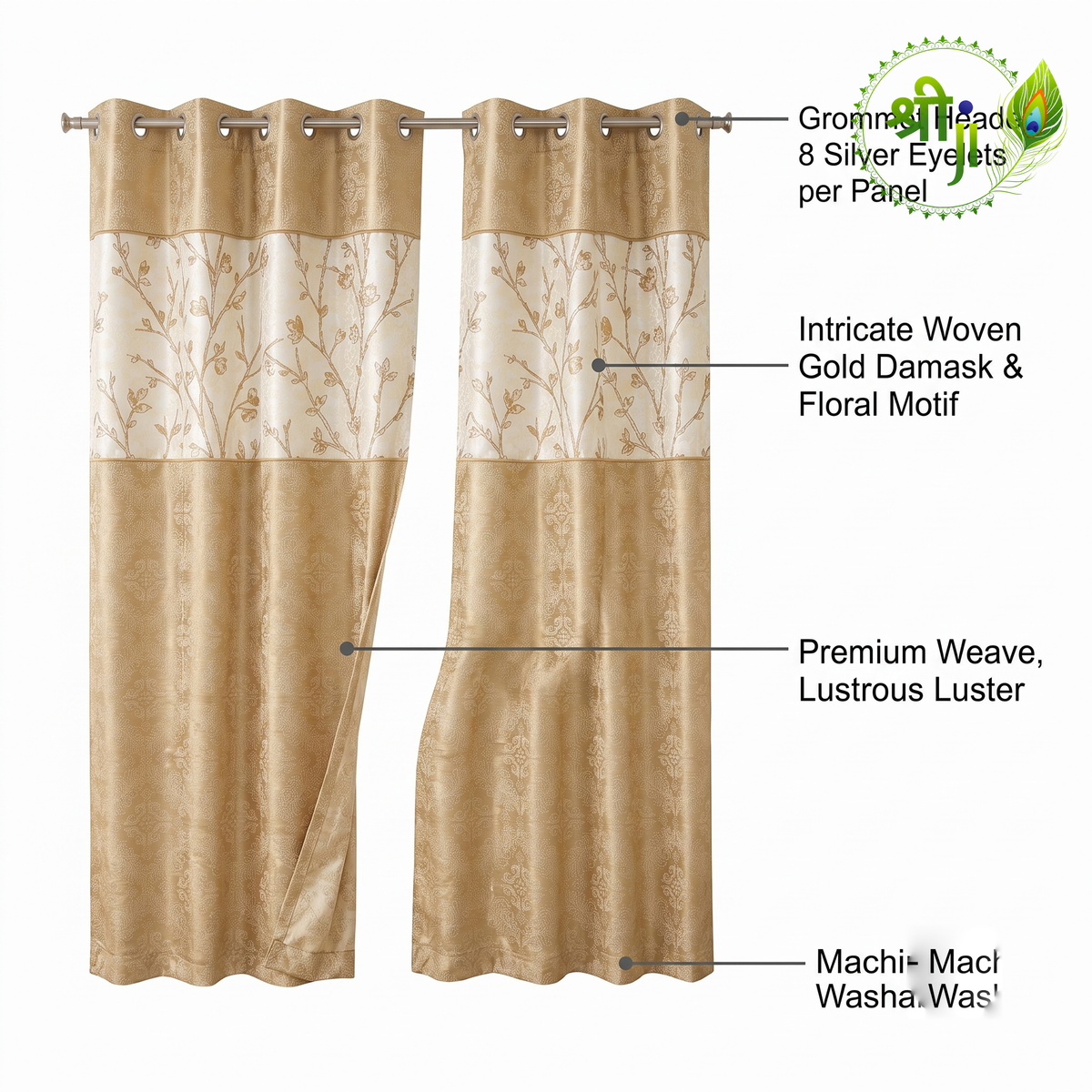 Finns Golden White Eyelet Curtains — Pair of 2