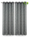 XUV Grey Leaf Print Eyelet Curtains — Pair of 2