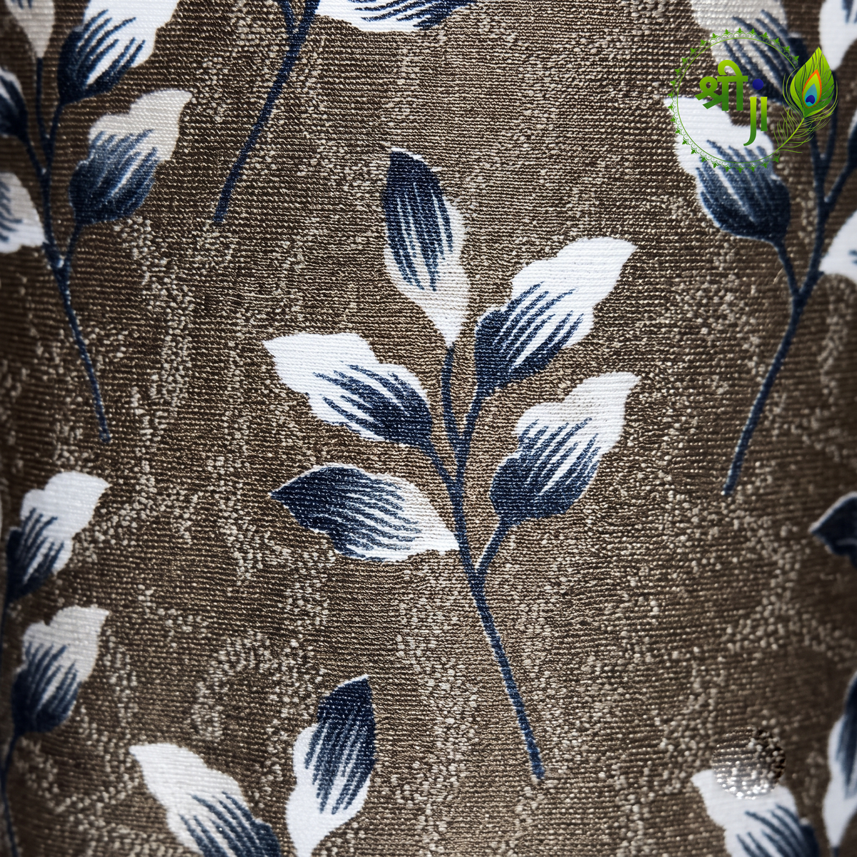 XUV Brown Leaf Print Eyelet Curtains — Pair of 2