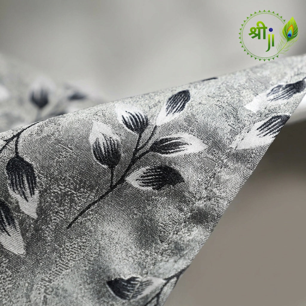 XUV Grey Leaf Print Eyelet Curtains — Pair of 2