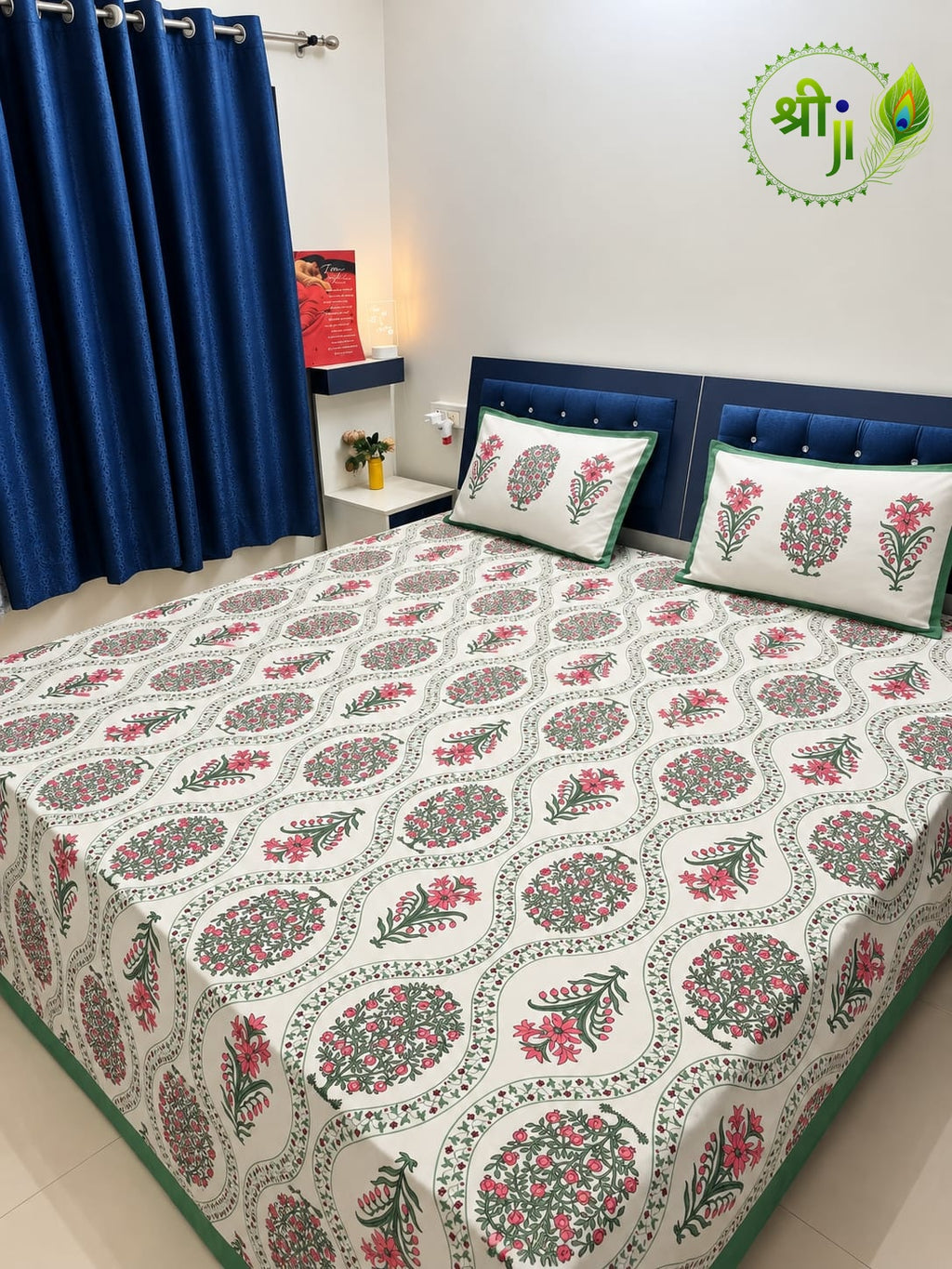 Jaipuri Design Cotton Bed Sheet (Rose Medallion)
