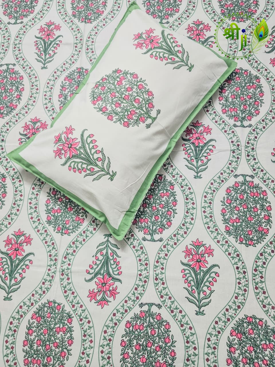 Jaipuri Design Cotton Bed Sheet (Rose Medallion)