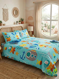 Kids Cotton Double Bedsheet with 2 Pillow Covers - Ocean Adventure Print