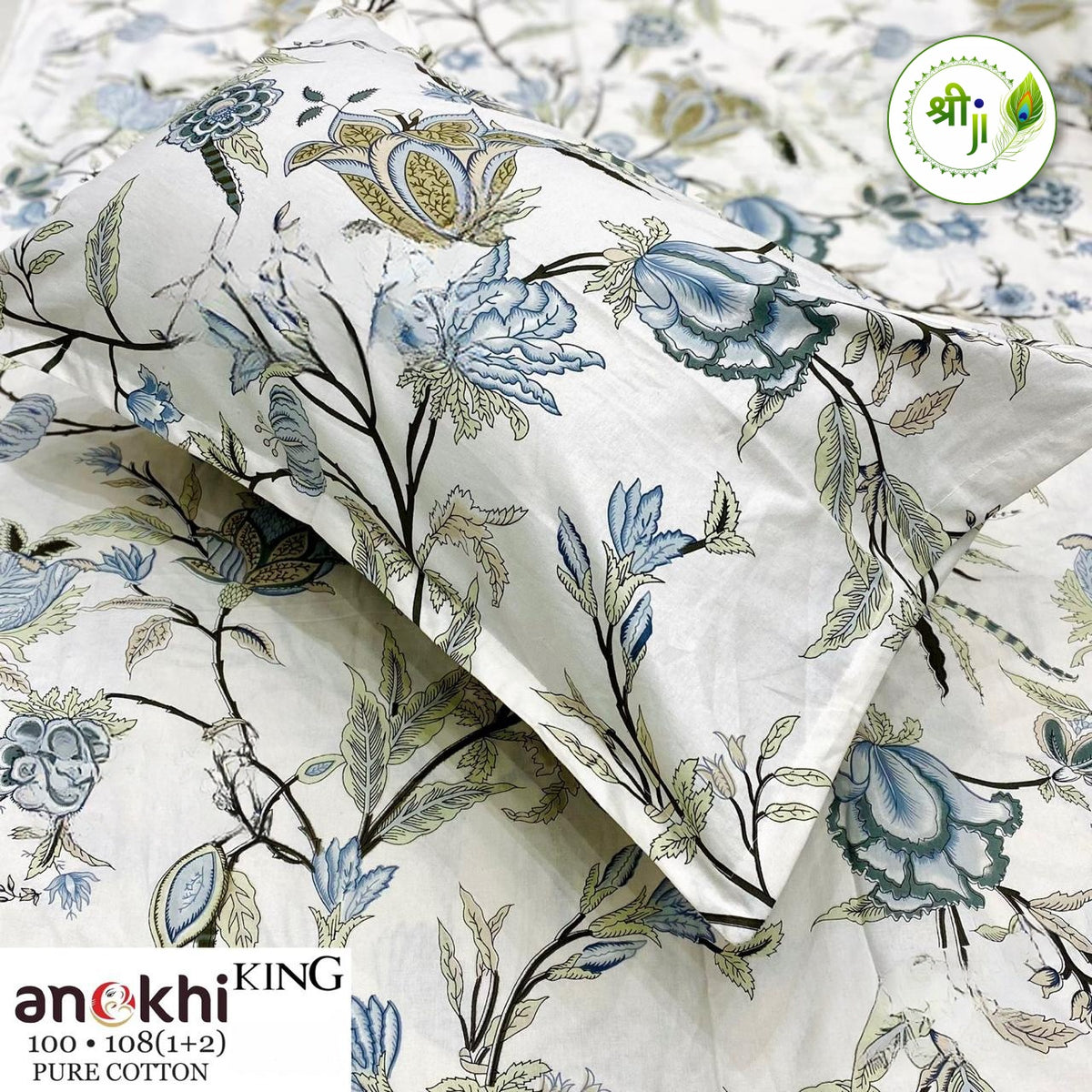 Anokhi Pure Cotton King Size Bedsheet – Blue Jacobean
