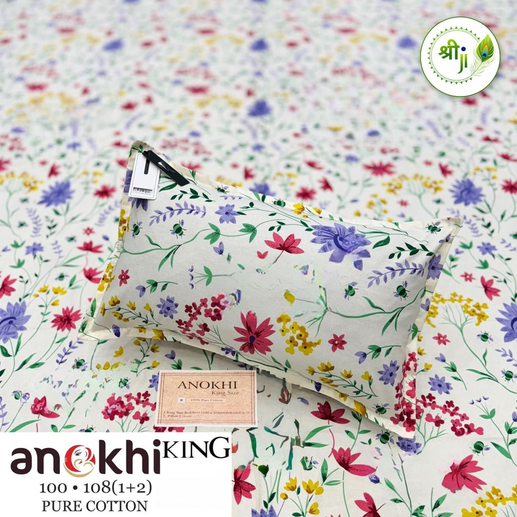 Anokhi Pure Cotton King Size Bedsheet – Wildflower Meadow