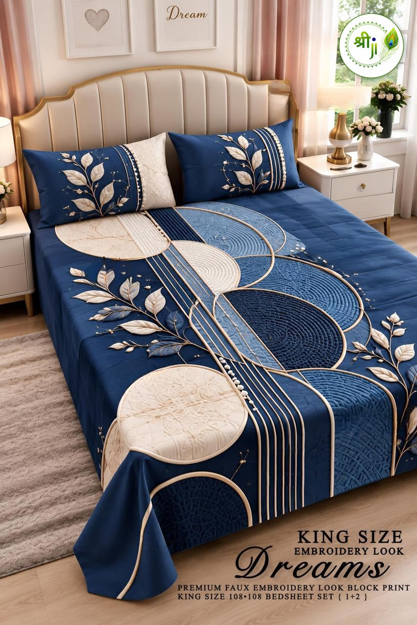 Dreams King Size Bedsheet – Navy Blue