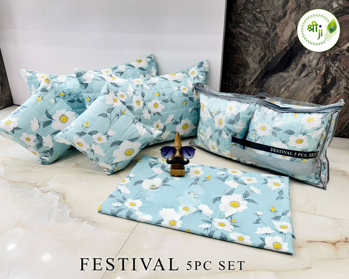 Festival 5 Piece Bedding Gift Set – Aqua Blossom