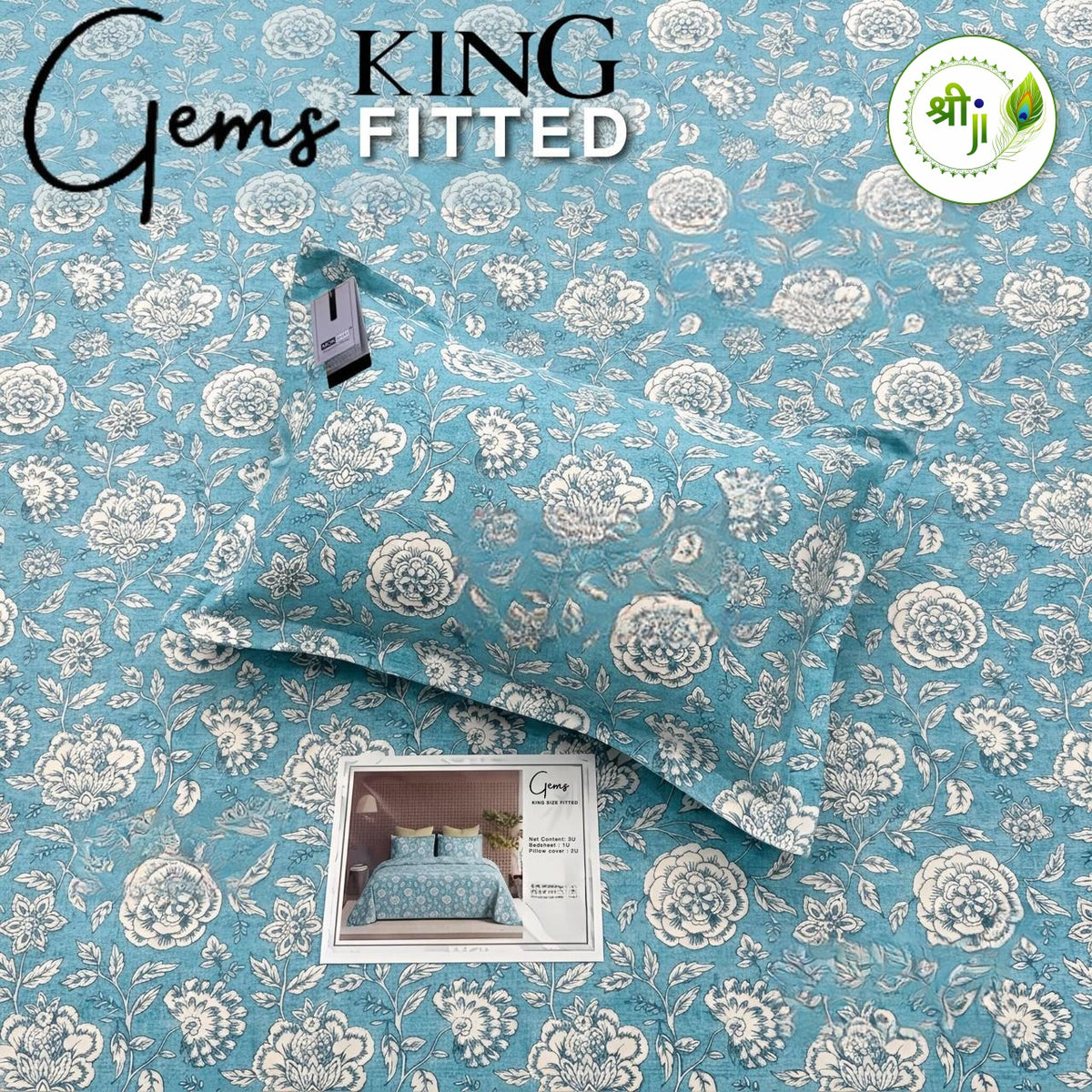 Gems King Size Fitted Bedsheet – Aqua Rose