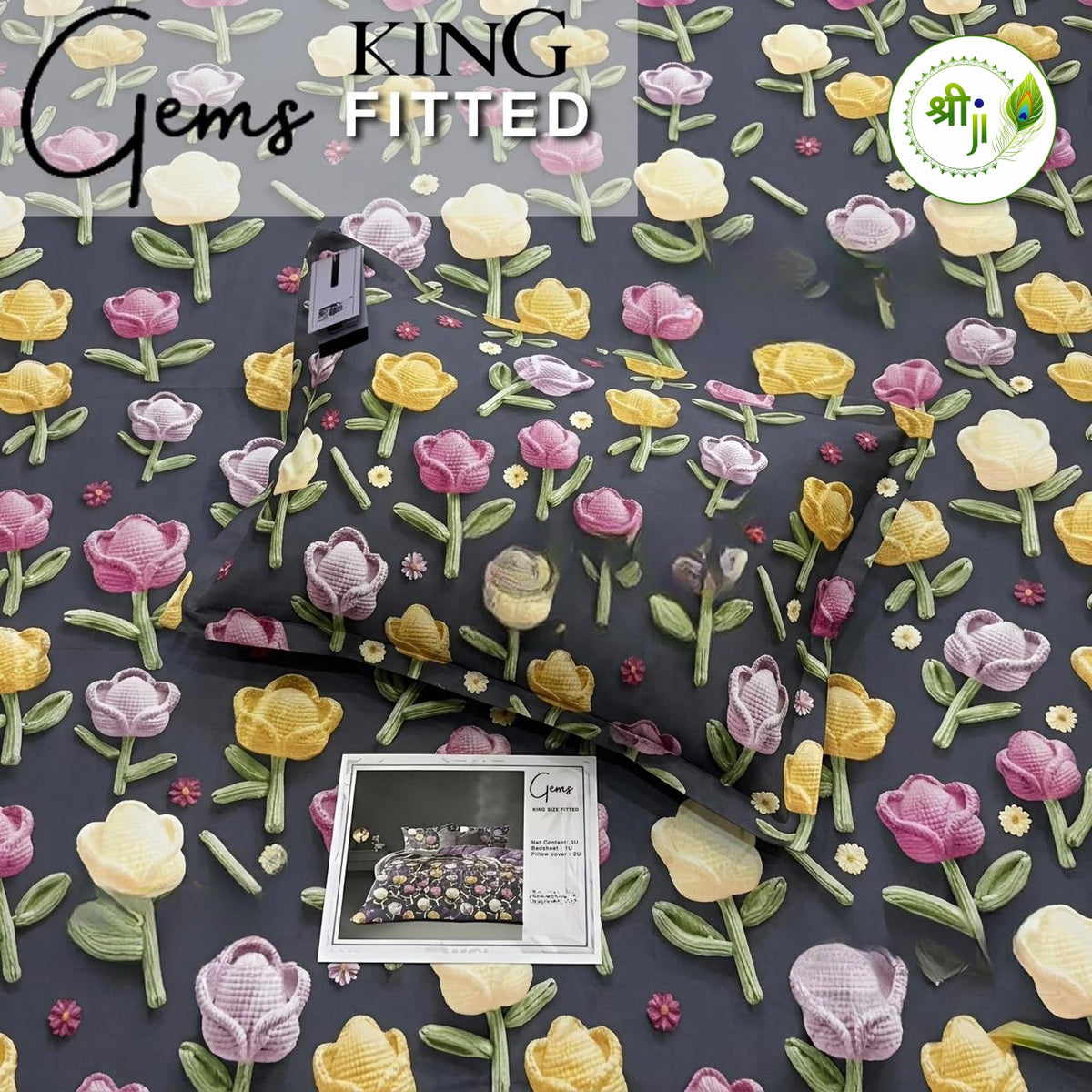 Gems King Size Fitted Bedsheet – Black Tulip