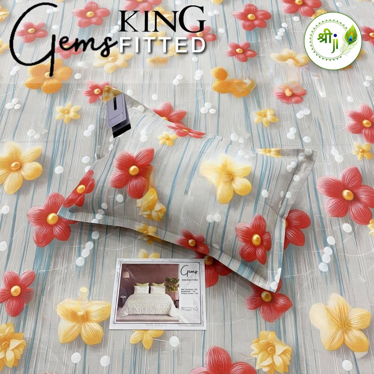 Gems King Size Fitted Bedsheet – Grey Blossom