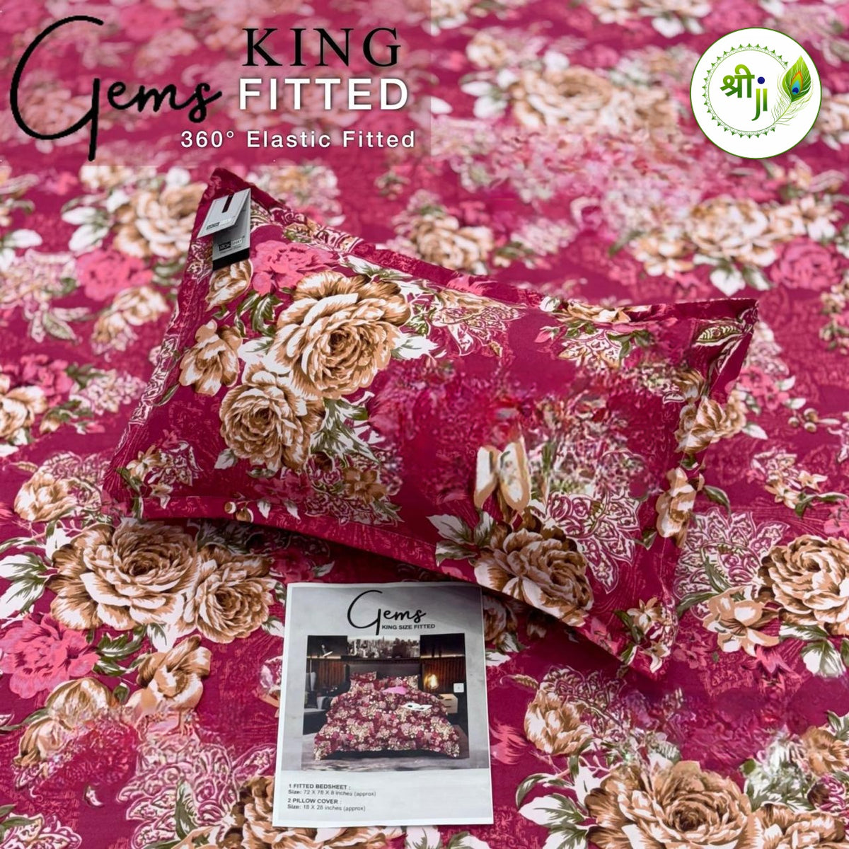 Gems King Size Fitted Bedsheet – Magenta Rose