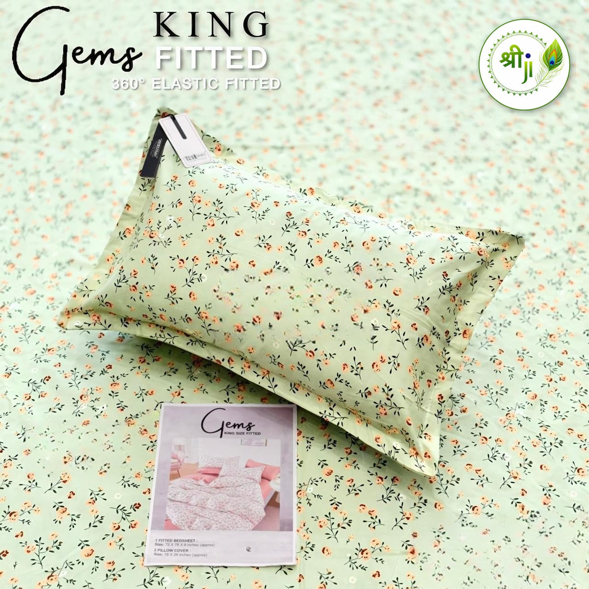 Gems King Size Fitted Bedsheet – Mint Ditsy