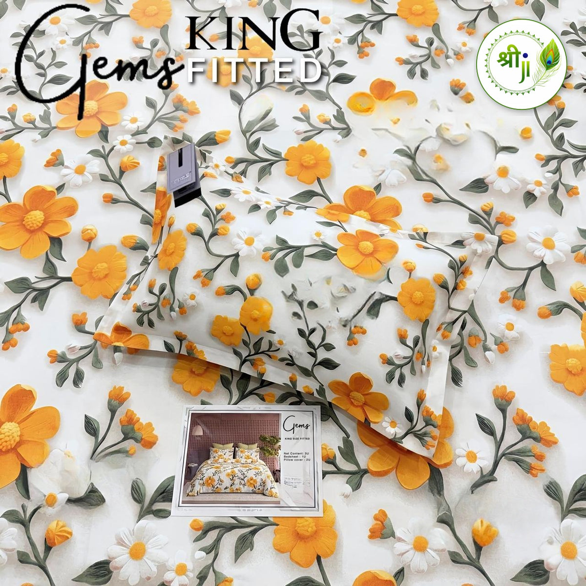 Gems King Size Fitted Bedsheet – Orange Blossom