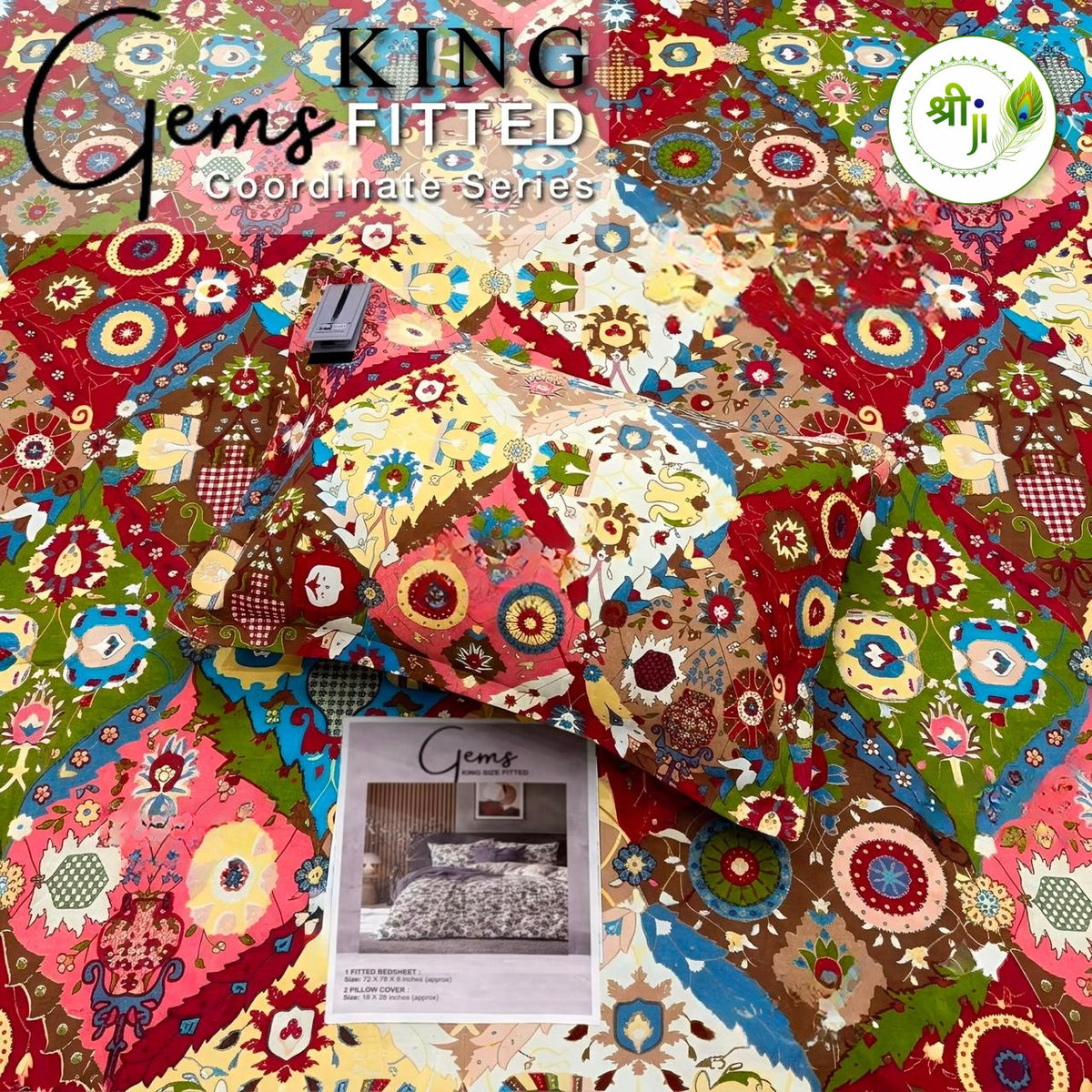 Gems King Size Fitted Bedsheet – Red Patchwork