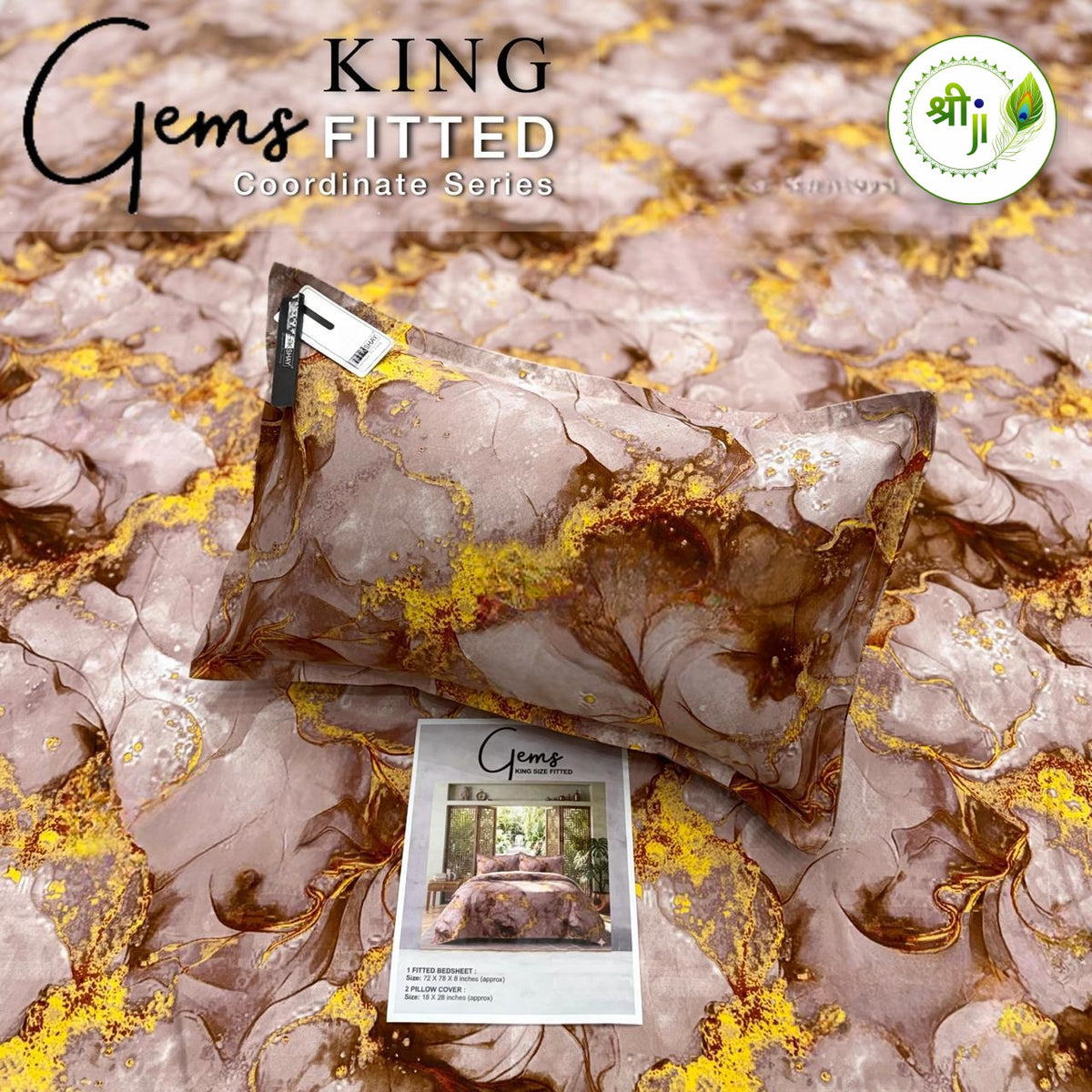 Gems King Size Fitted Bedsheet – Rose Gold Marble