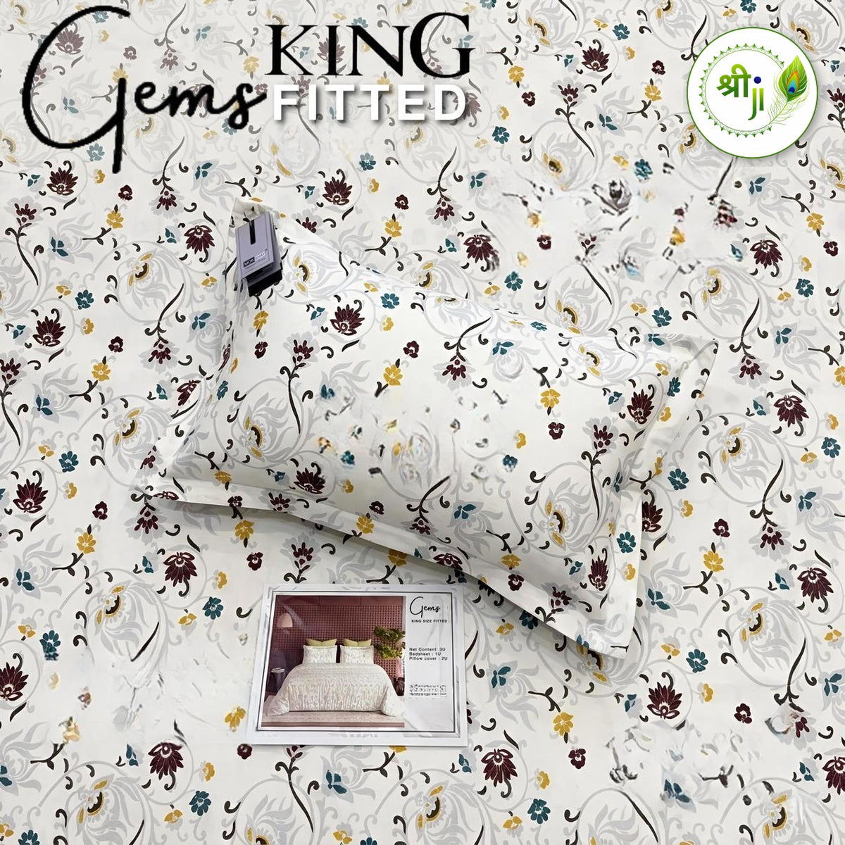 Gems King Size Fitted Bedsheet – White Berry