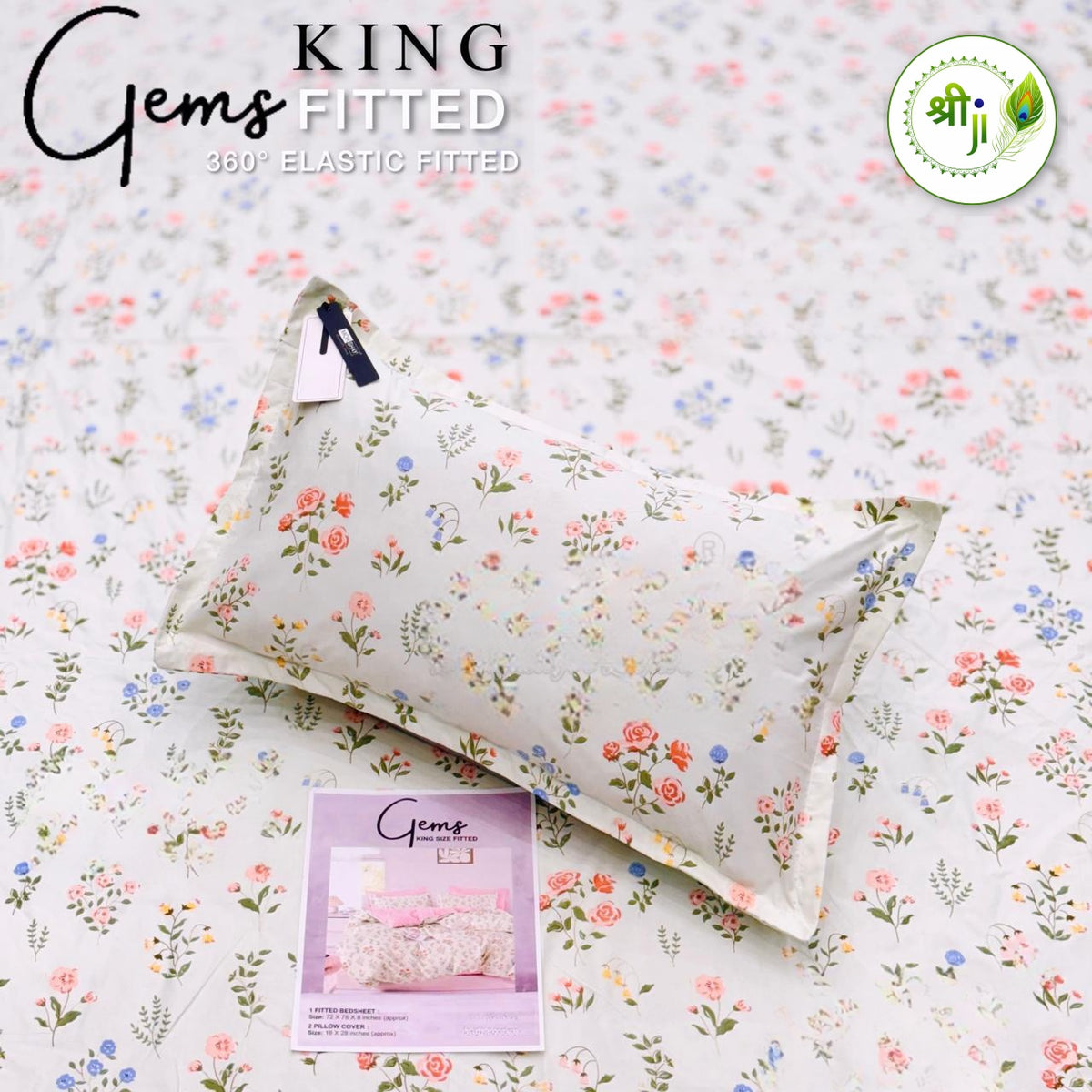 Gems King Size Fitted Bedsheet – White Wildflower