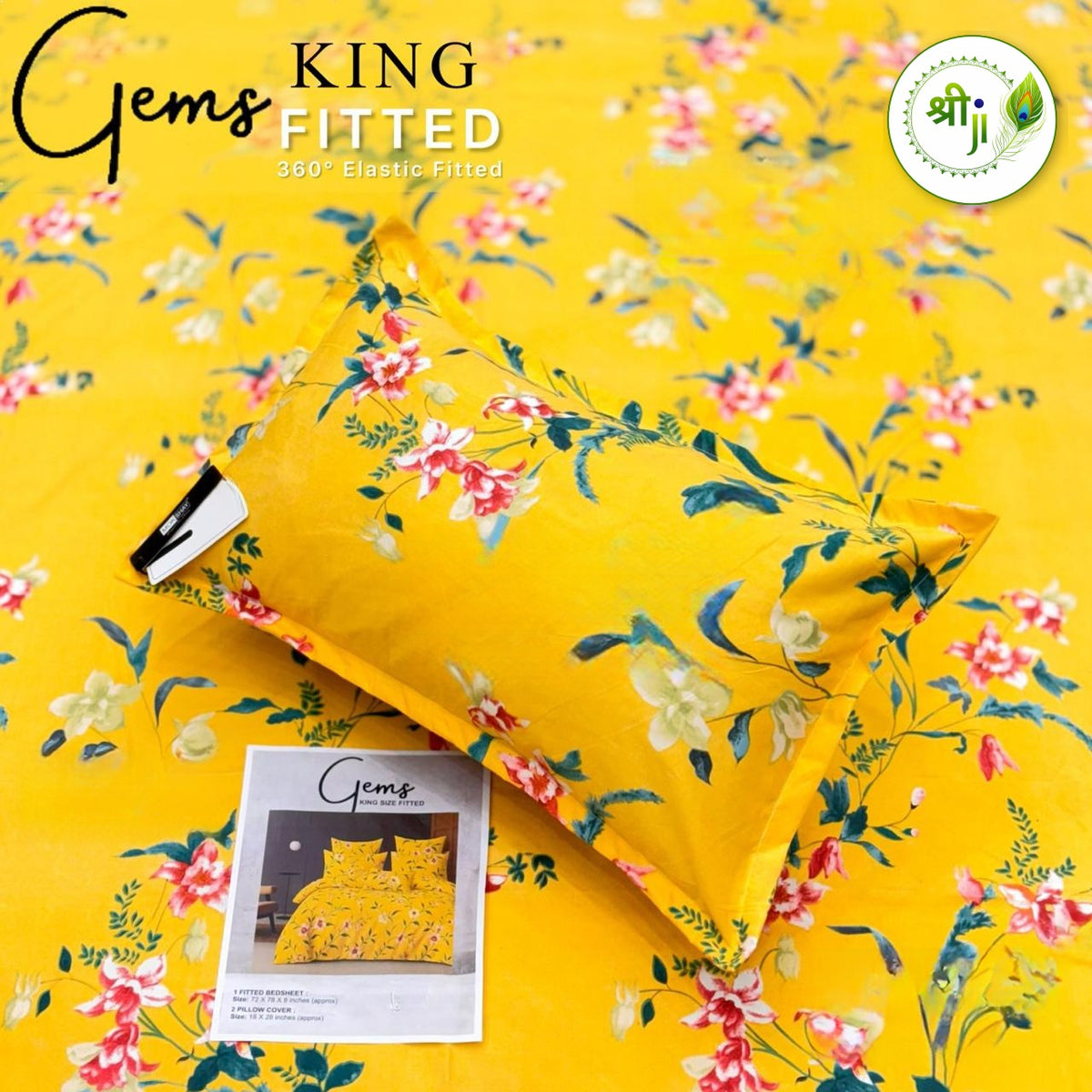 Gems King Size Fitted Bedsheet – Yellow Floral