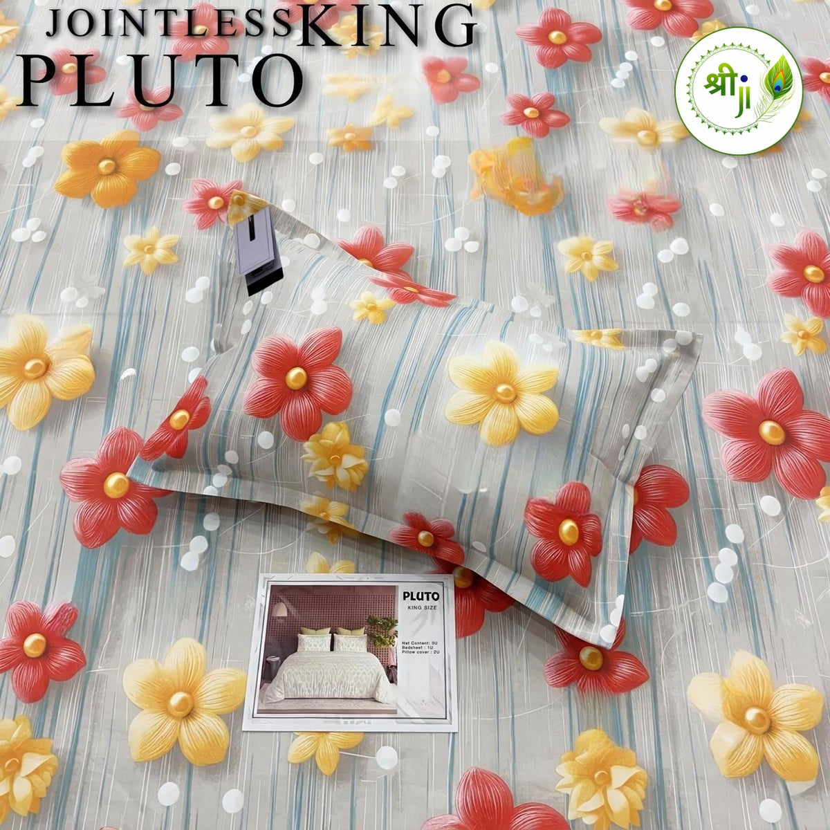 Pluto Jointless King Size Bedsheet – Grey Blossom