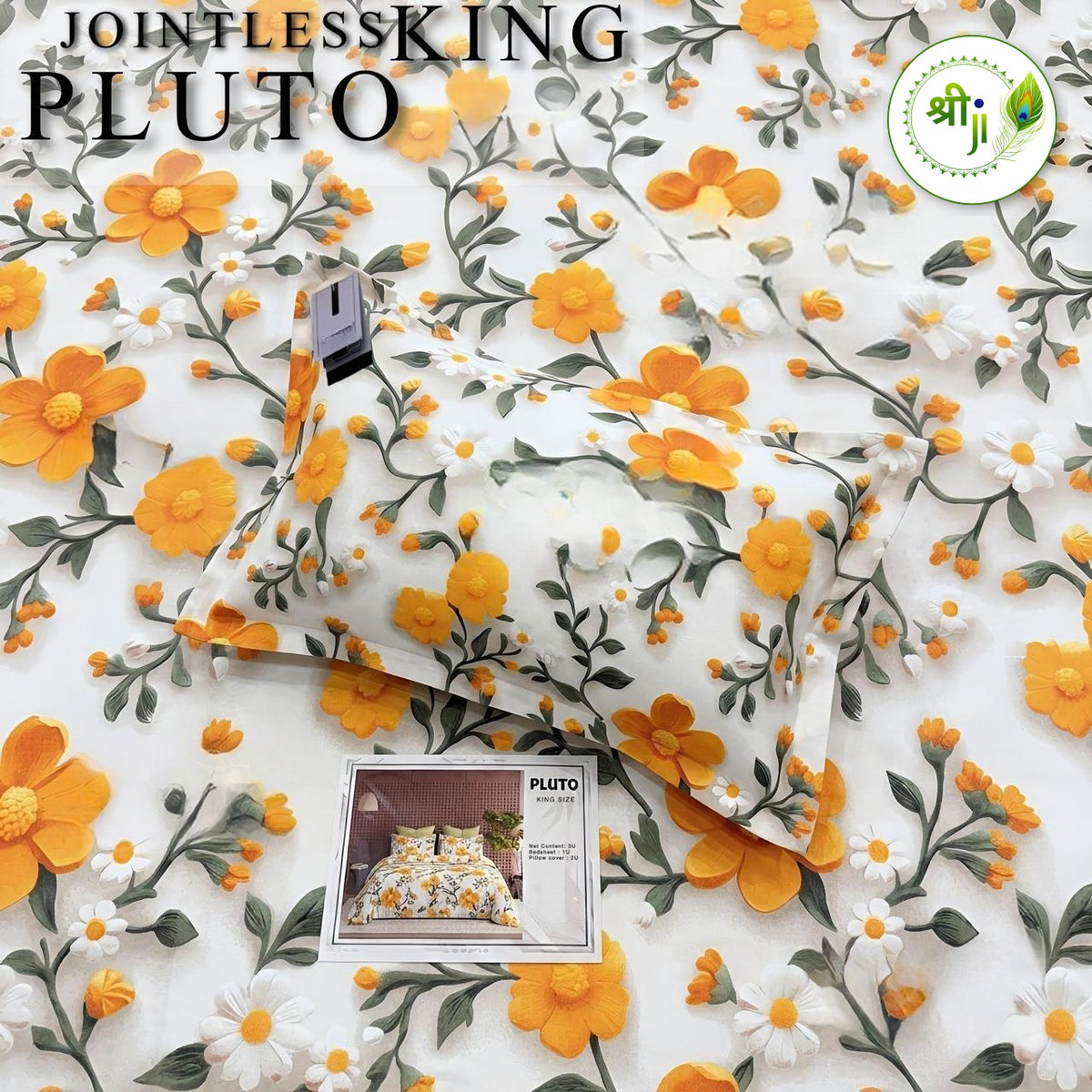Pluto Jointless King Size Bedsheet – Orange Daisy
