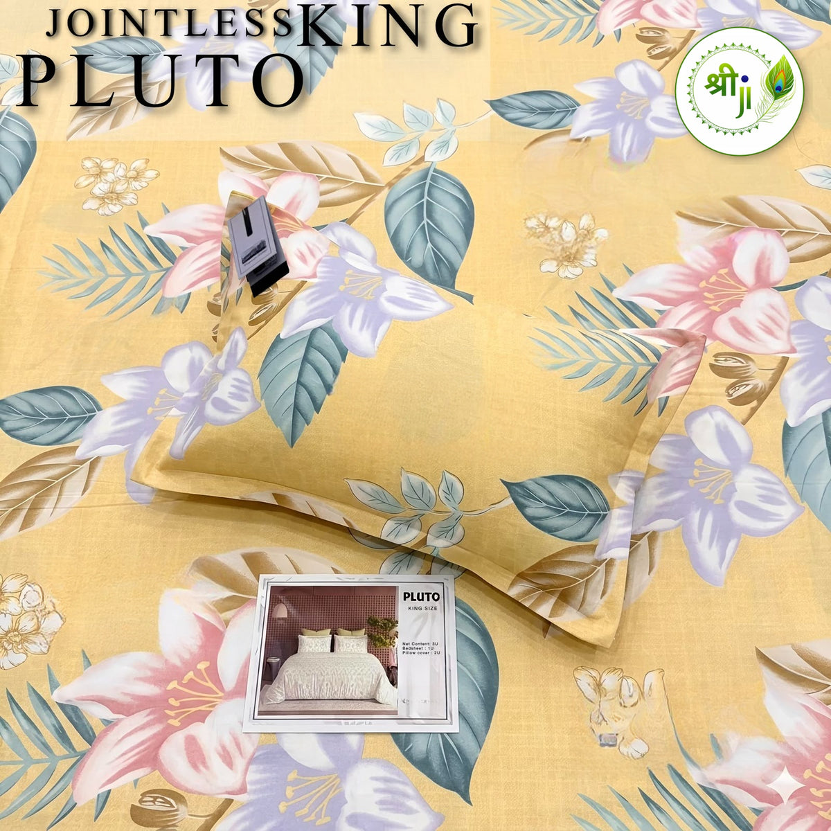 Pluto Jointless King Size Bedsheet – Yellow Lily