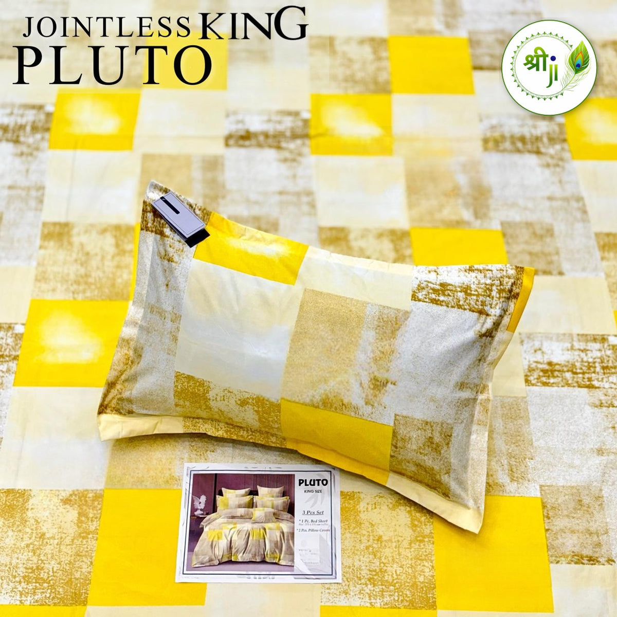 Pluto Jointless King Size Bedsheet – Yellow Patchwork
